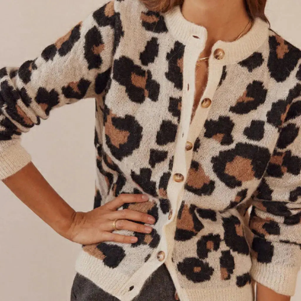 Striped Leopard Cardigan Relaxed Fit for Women | Bralon Ivory
