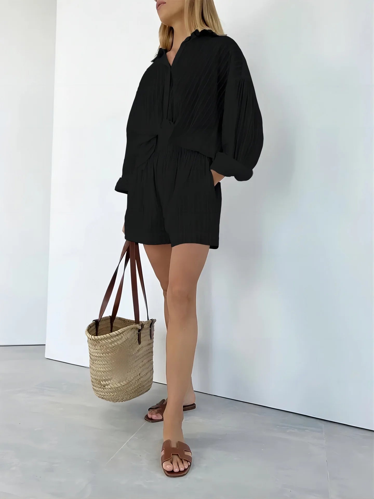 Button-Down Shirt and Shorts Set for Women | Rosemary