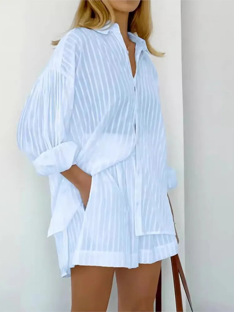 Button-Down Shirt and Shorts Set for Women | Rosemary