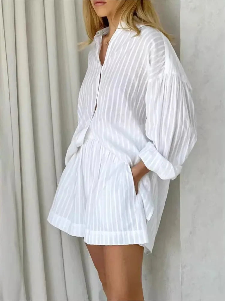 Button-Down Shirt and Shorts Set for Women | Rosemary