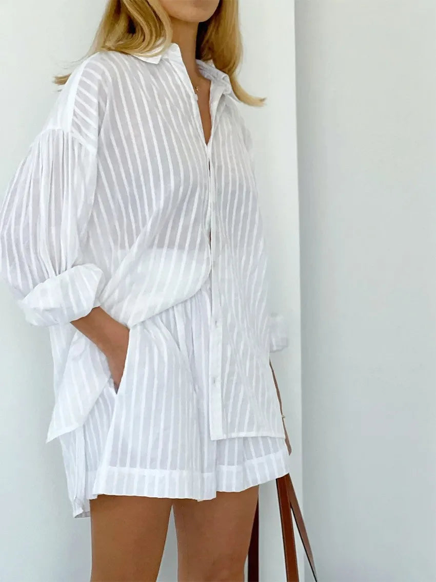 Button-Down Shirt and Shorts Set for Women | Rosemary