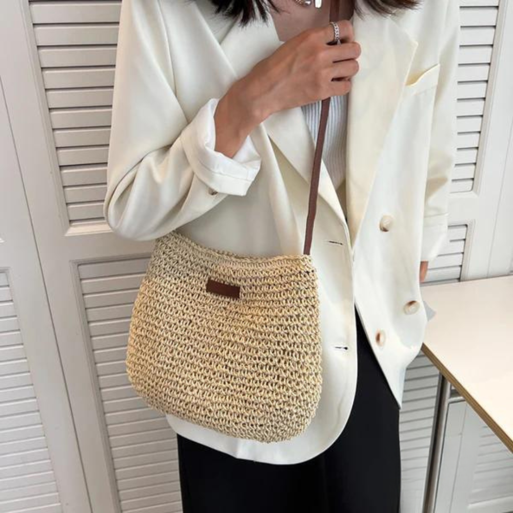 Camille – Woven Crossbody Bag Beige