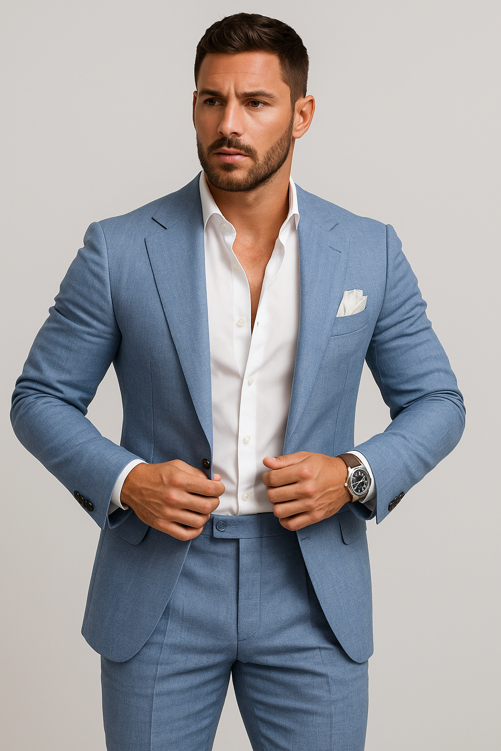 Castello – Men's Linen Wedding Suit 2-Piece Set Blue