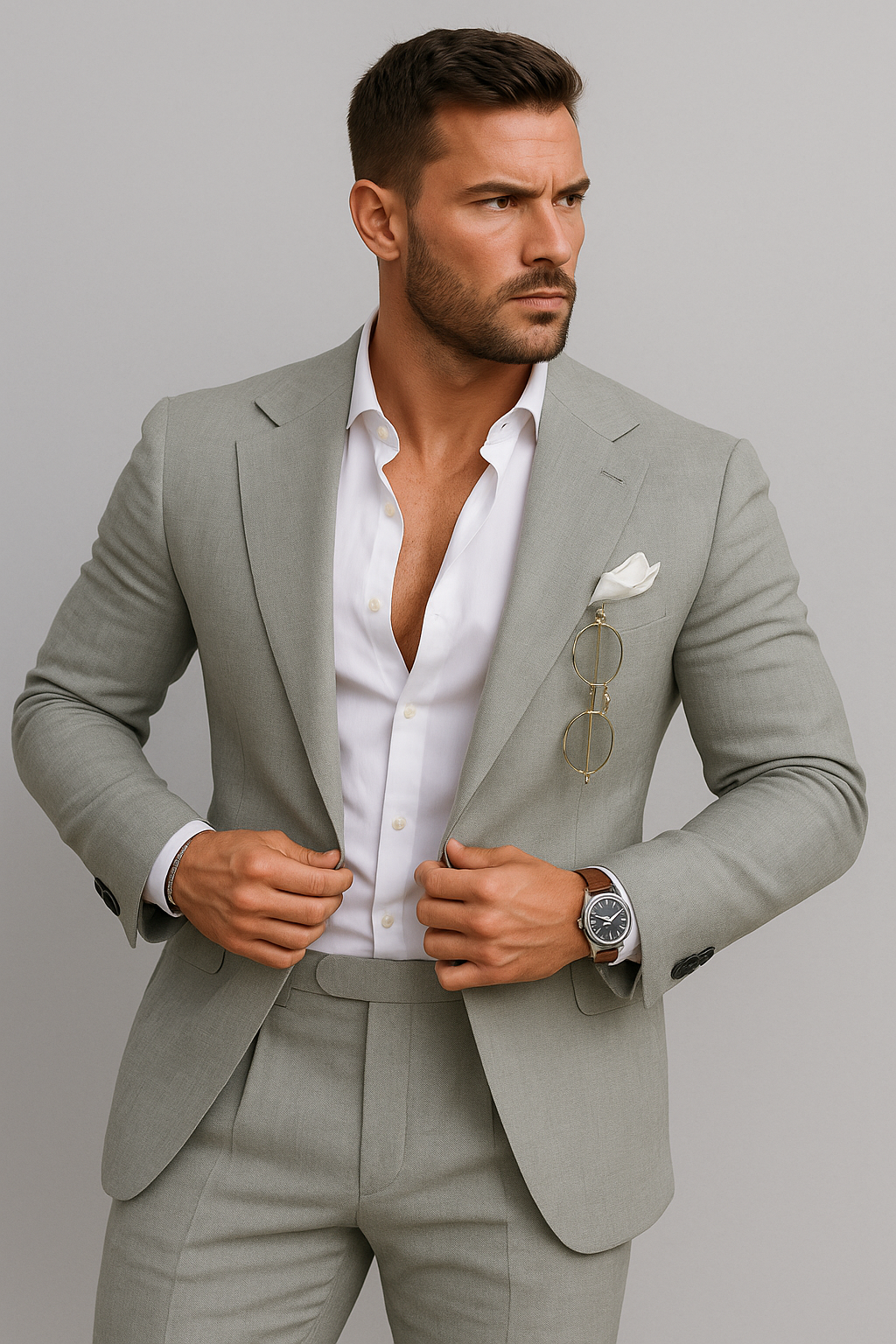 Castello – Men's Linen Wedding Suit 2-Piece Set Light Grey
