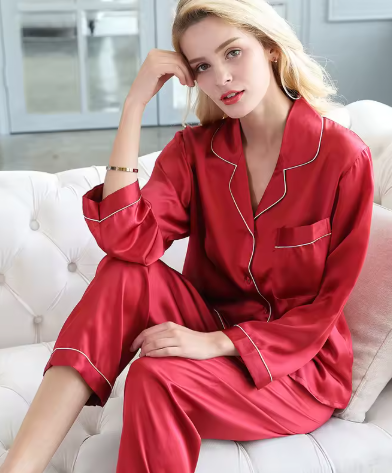 Casual Two-Piece Silk Sleepwear Set for Women | Maribeth Red
