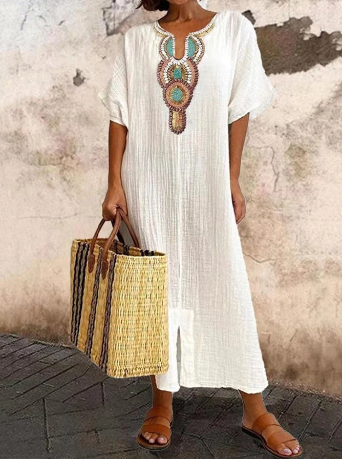 Casual Cotton Kaftan Dress For Women | Lilara White