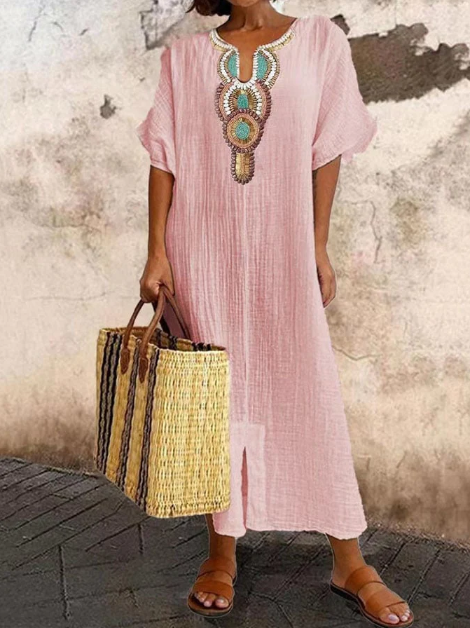 Casual Cotton Kaftan Dress For Women | Lilara Pink