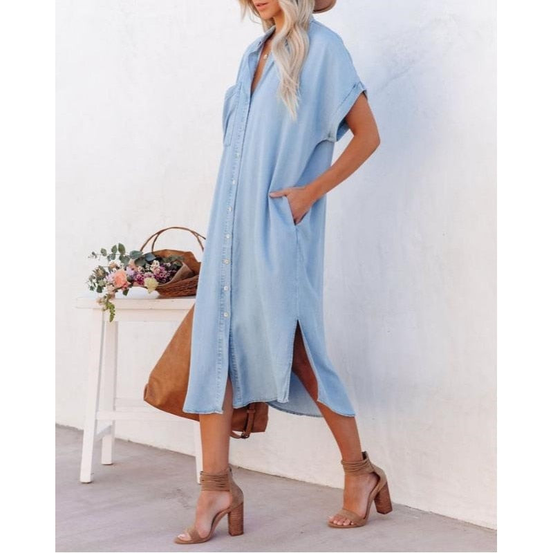 Casual Denim Midi Dress For Women | Lirena