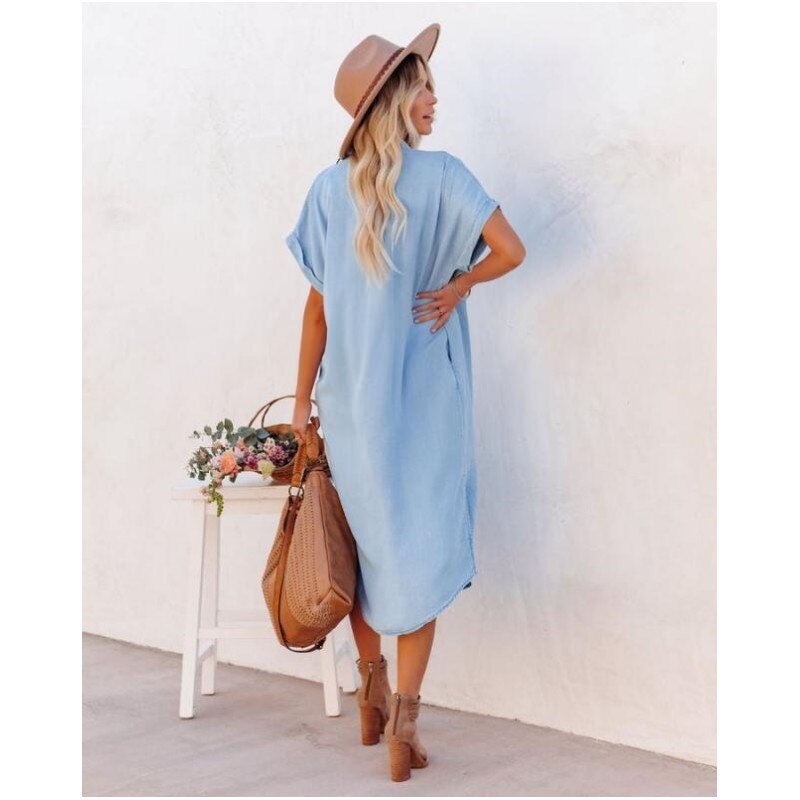 Casual Denim Midi Dress For Women | Lirena