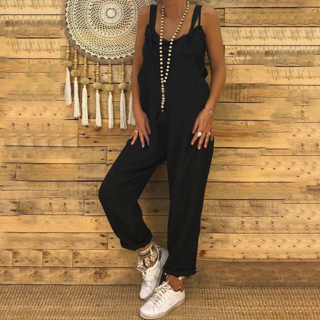 Casual Linen Blend Overalls for Women | Maura Black