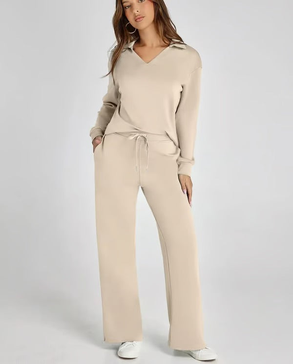 Casual Soft Knit Collared Lounge Set for Women | Regine Khaki