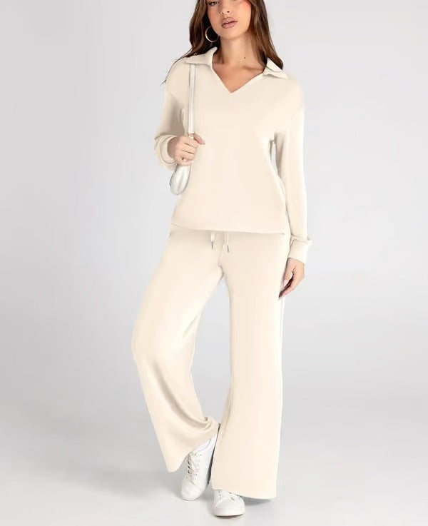 Casual Soft Knit Collared Lounge Set for Women | Regine Apricot