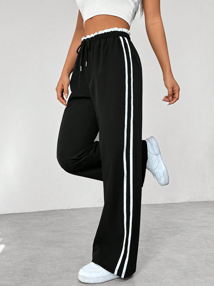 Casual Wide-Leg Track Pants with Side Stripes for Women | Kaia Black (only 5 left in stock)