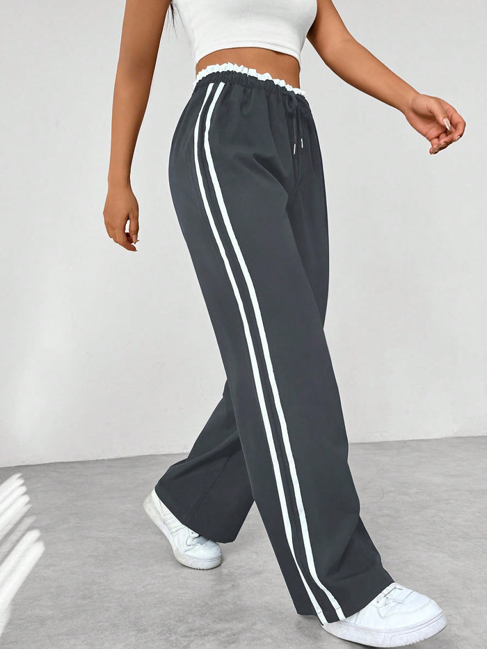 Casual Wide-Leg Track Pants with Side Stripes for Women | Kaia Gray