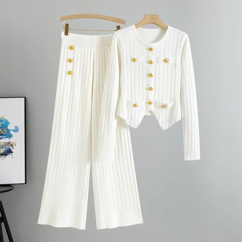 Knit Sweater Set Vintage Style for Women | Celene White One Size