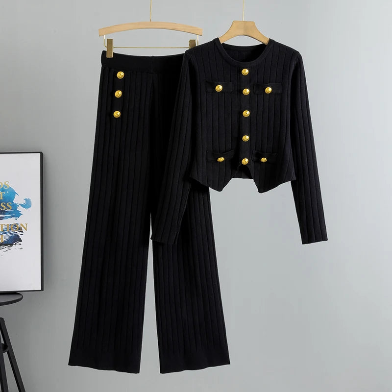 Knit Sweater Set Vintage Style for Women | Celene Black One Size