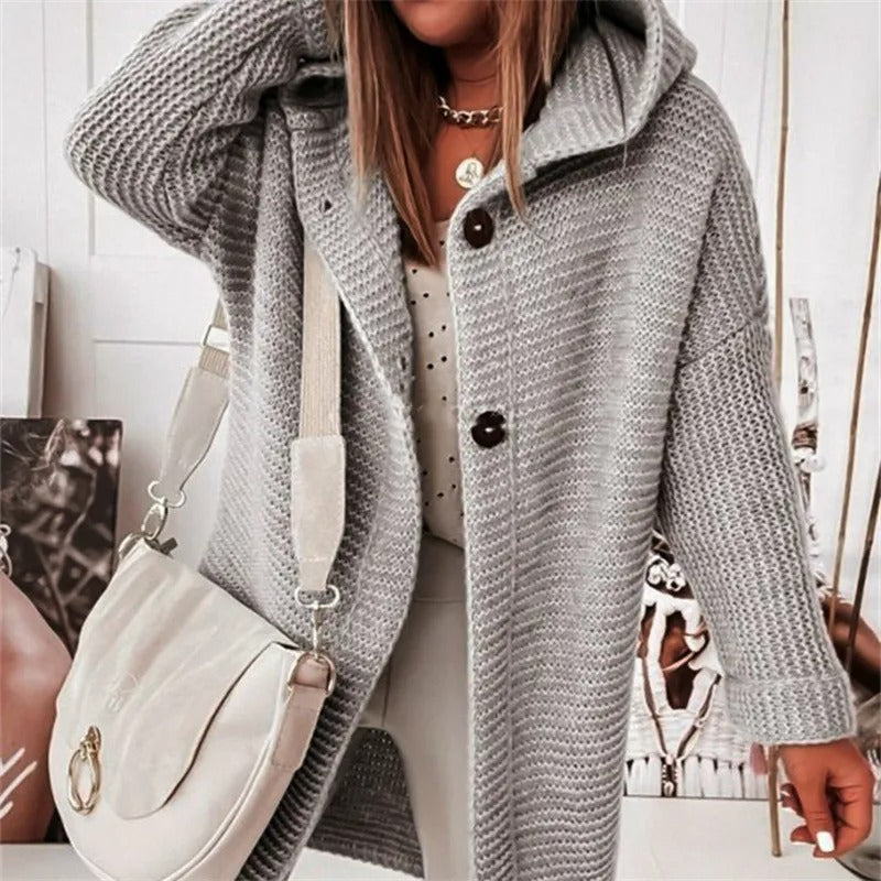 Celeste – Elegant Hooded Knitwear Cardigan Grey