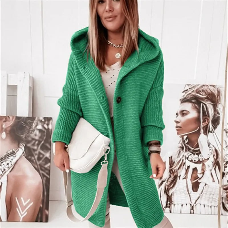 Celeste – Elegant Hooded Knitwear Cardigan Green