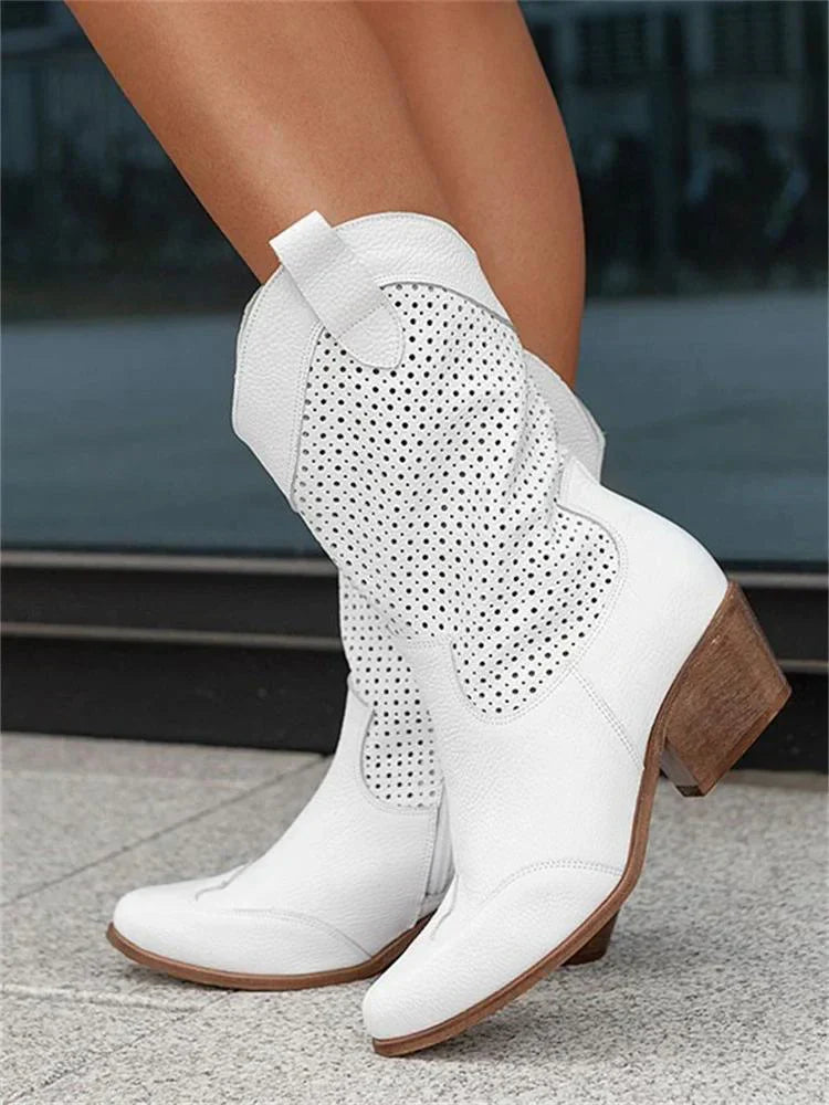 Chic Cowboy Boots with Zipper for Women | Celestia White
