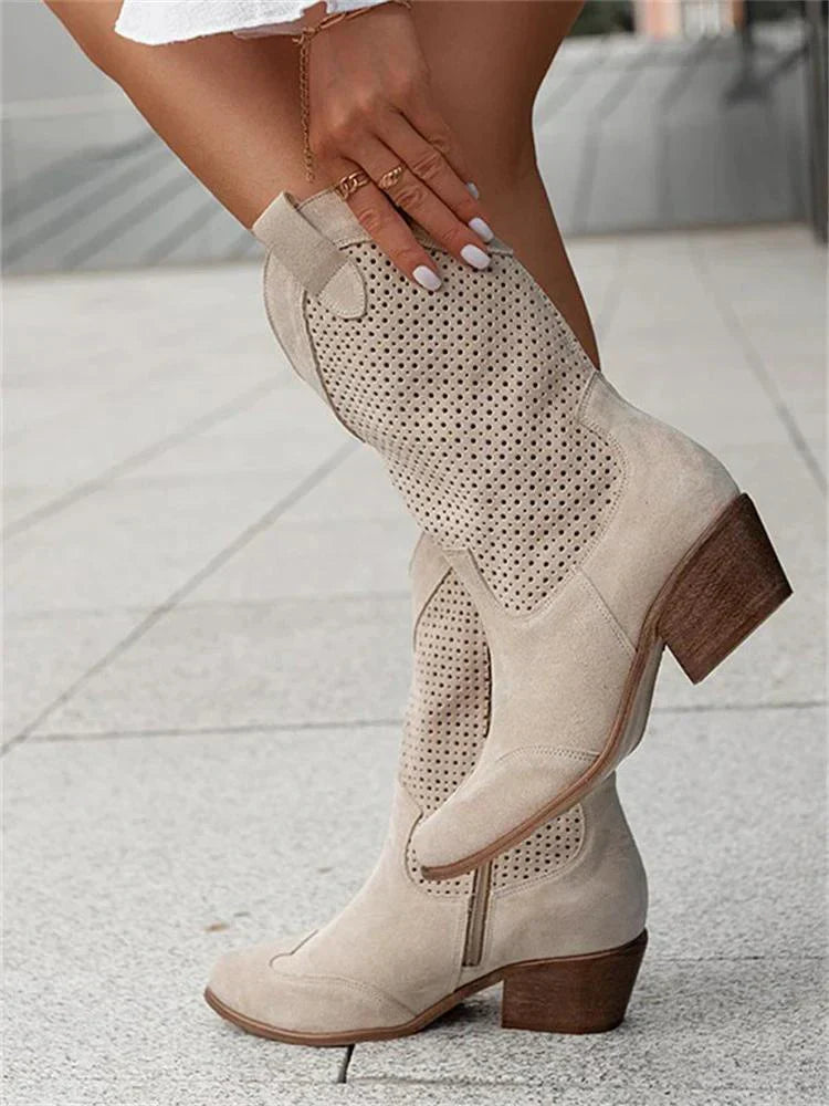 Chic Cowboy Boots with Zipper for Women | Celestia Khaki