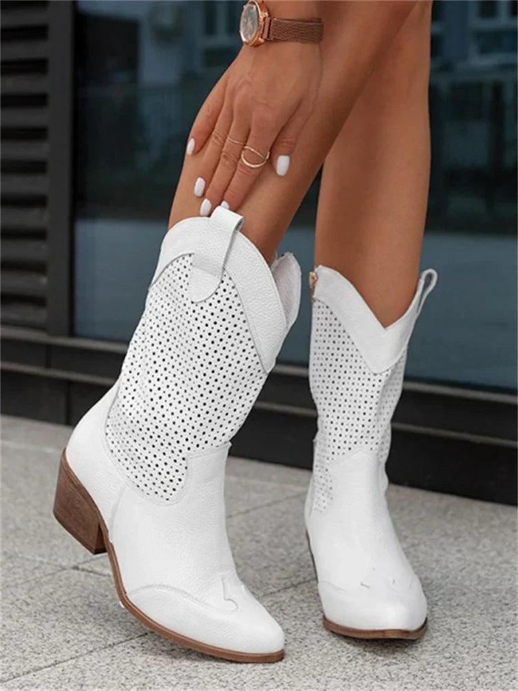 Chic Cowboy Boots with Zipper for Women | Celestia White 5