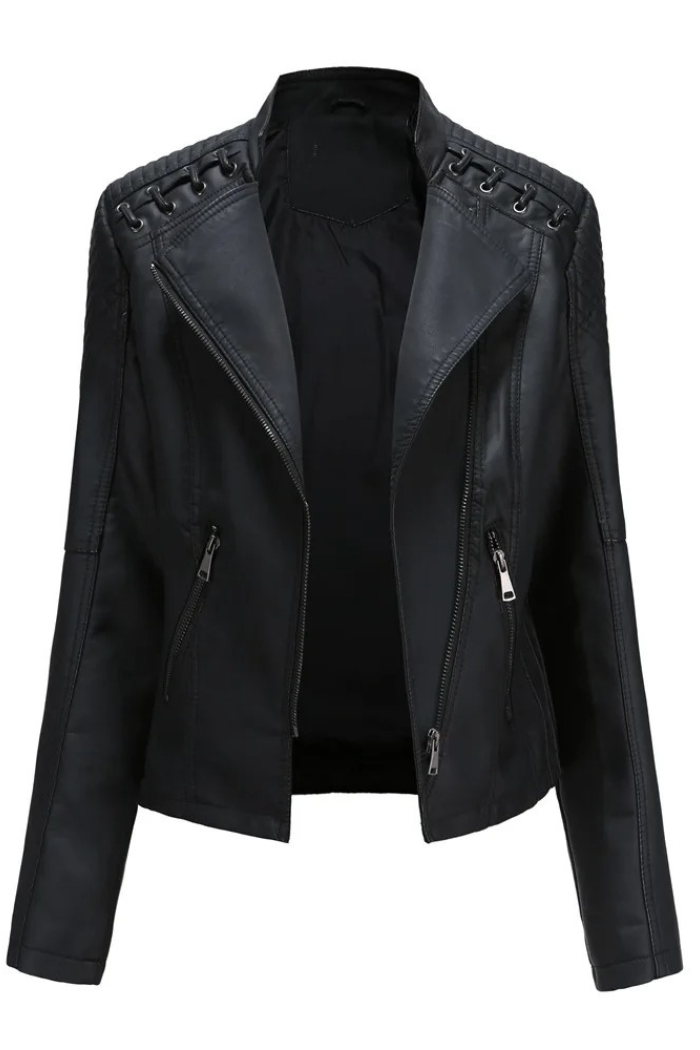 Leather Jacket Long Sleeve Classic Style for Women | Celestine Black