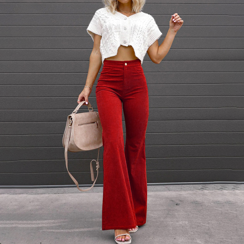 Celinne – Curve-Fit Corduroy Bellbottoms Burgundy