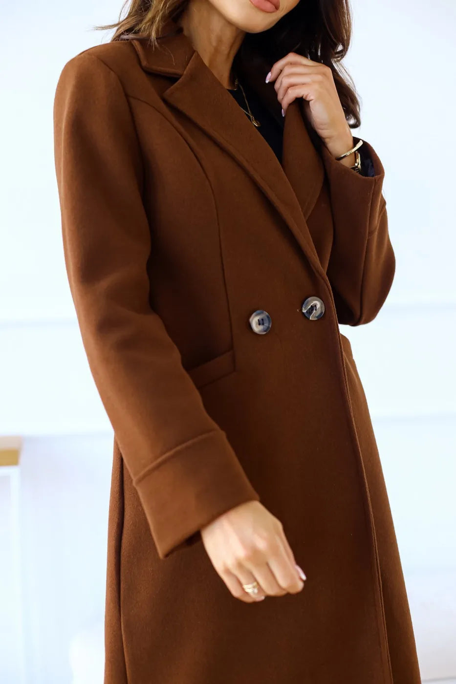Chic Double-Breasted Long Wool Coat for Women | Venice