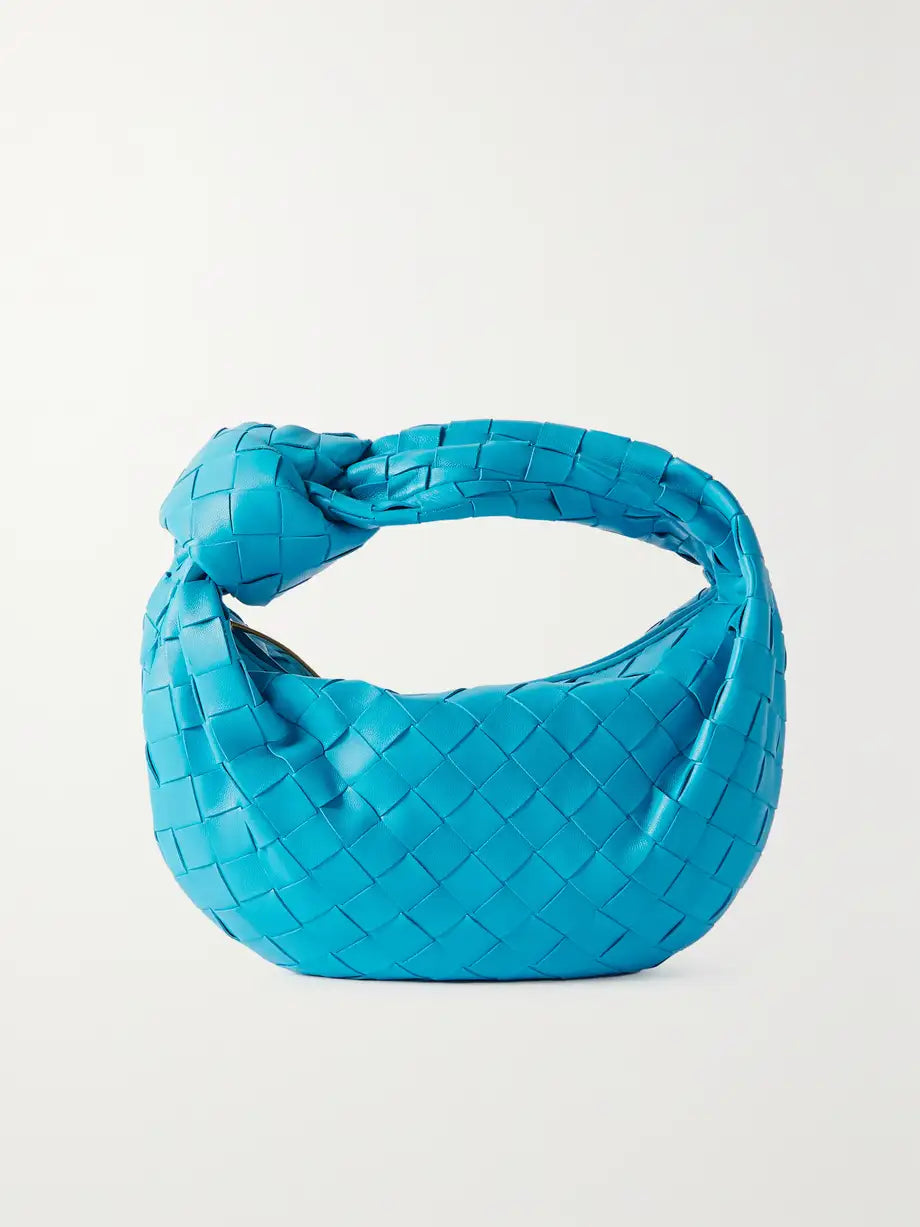 Chic Woven Leather Knot Shoulder Bag for Women | Arnelle Blue