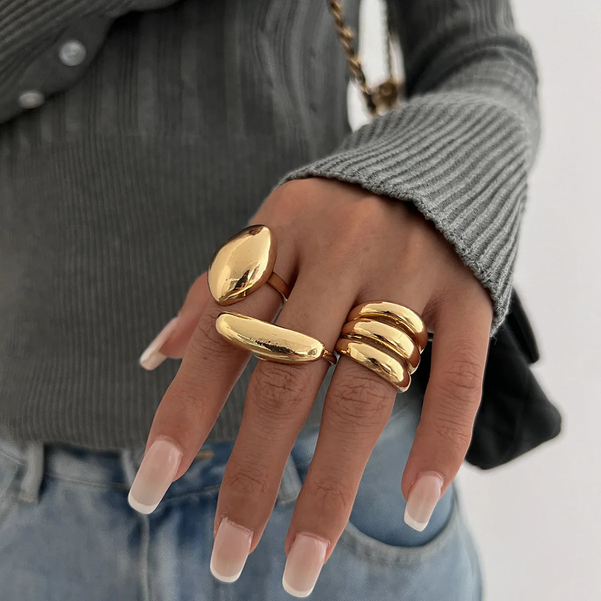 Chunky Adjustable Statement Ring Set for Women | Savana Gold
