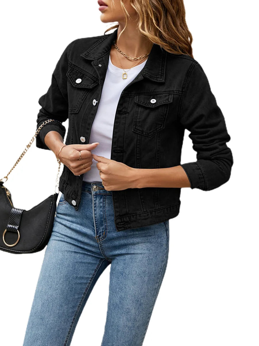 Classic Cropped Denim Jacket for Women | Jaylin Black