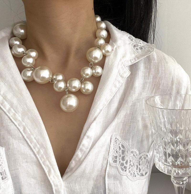 Classic Statement Chunky Pearl Beaded Necklace for Women | Marcela