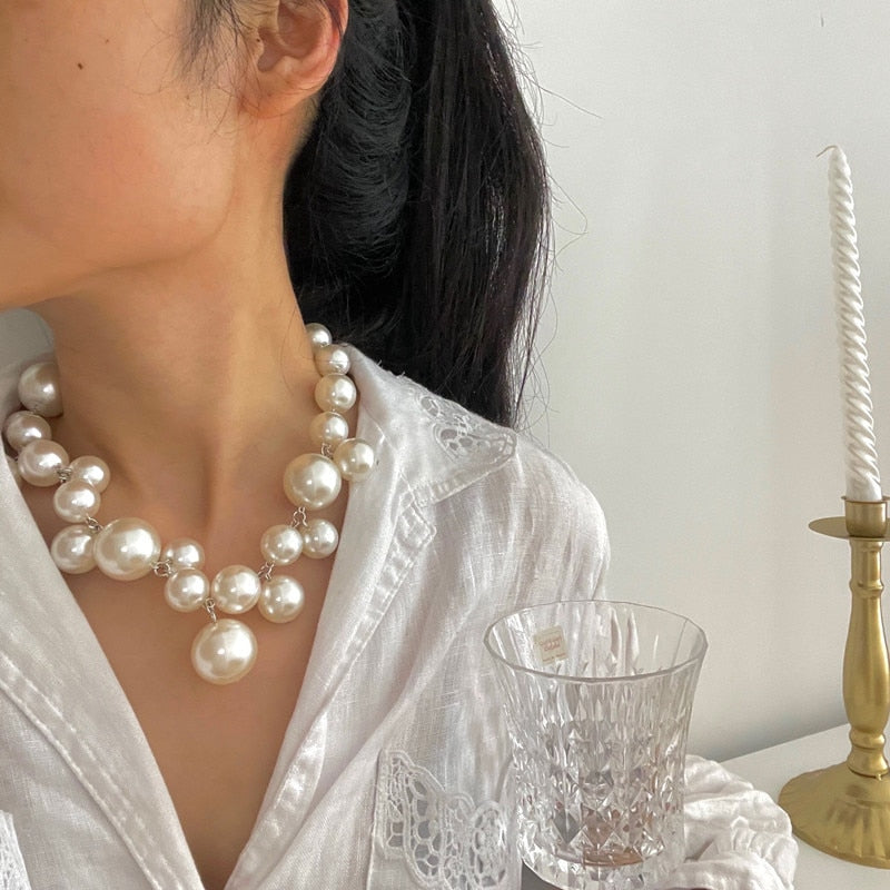 Classic Statement Chunky Pearl Beaded Necklace for Women | Marcela