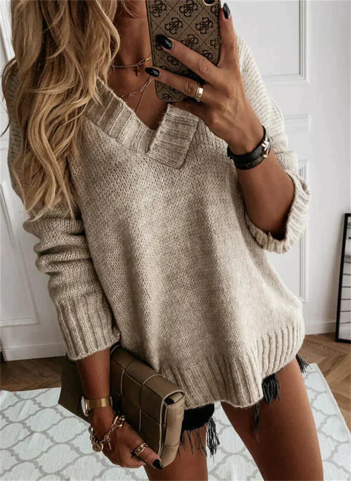 V-Neck Sweater Soft Knit Design for Women | Claudia Beige