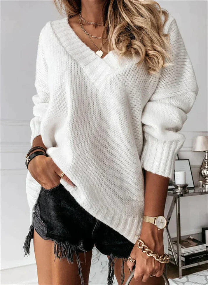V-Neck Sweater Soft Knit Design for Women | Claudia White