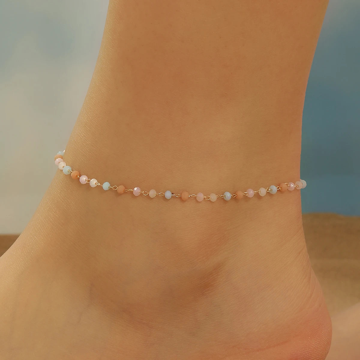 Colorful Beaded Anklet with Gold Chain for Women | Terra