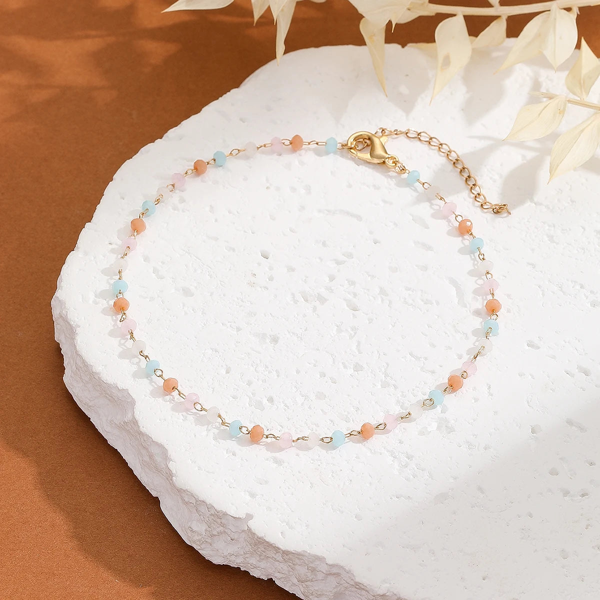 Colorful Beaded Anklet with Gold Chain for Women | Terra