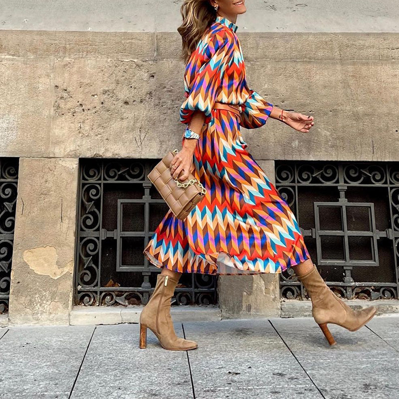 Coloured Print Midi Dress for Women | Virella Red