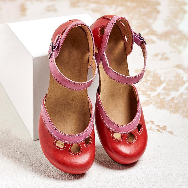 Comfortable Low Heel Sandals For Women | Lirina Red