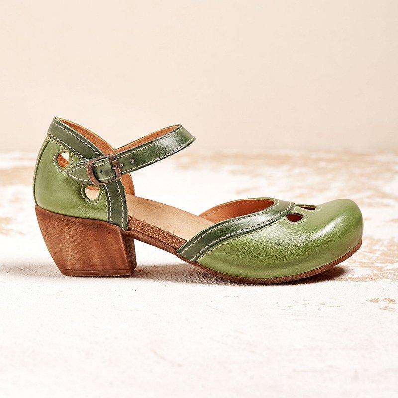Comfortable Low Heel Sandals For Women | Lirina Green