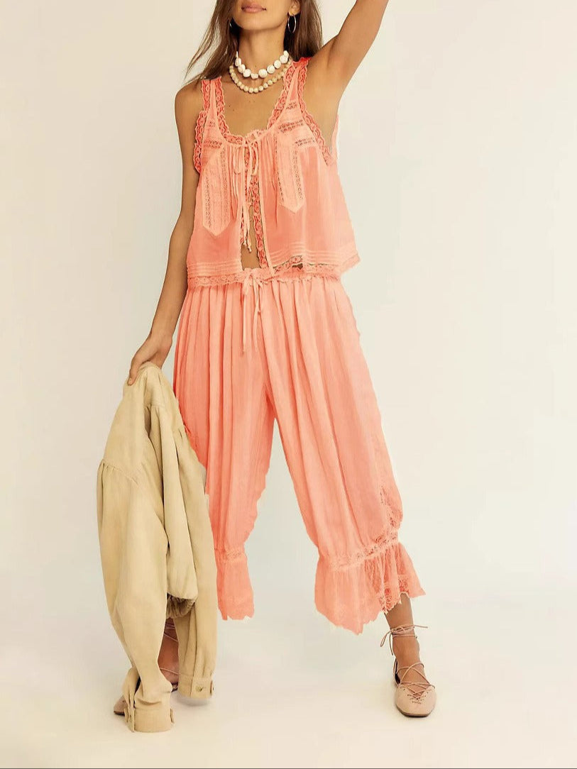 Cotton Two-Piece Set with Tank Top and Wide-Leg Pants for Women | Alouette