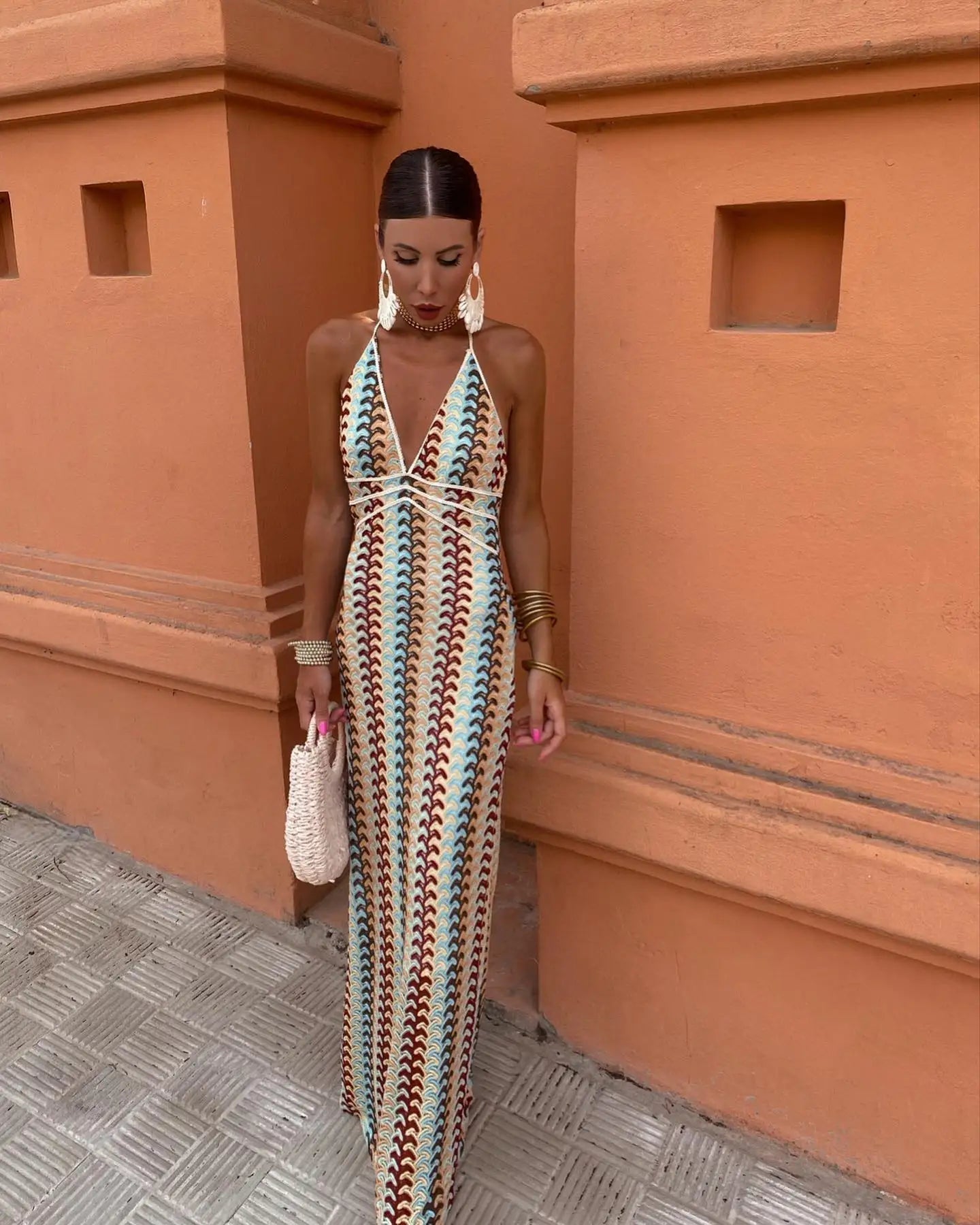 Crochet Halterneck Maxi Dress for Women | Charmee