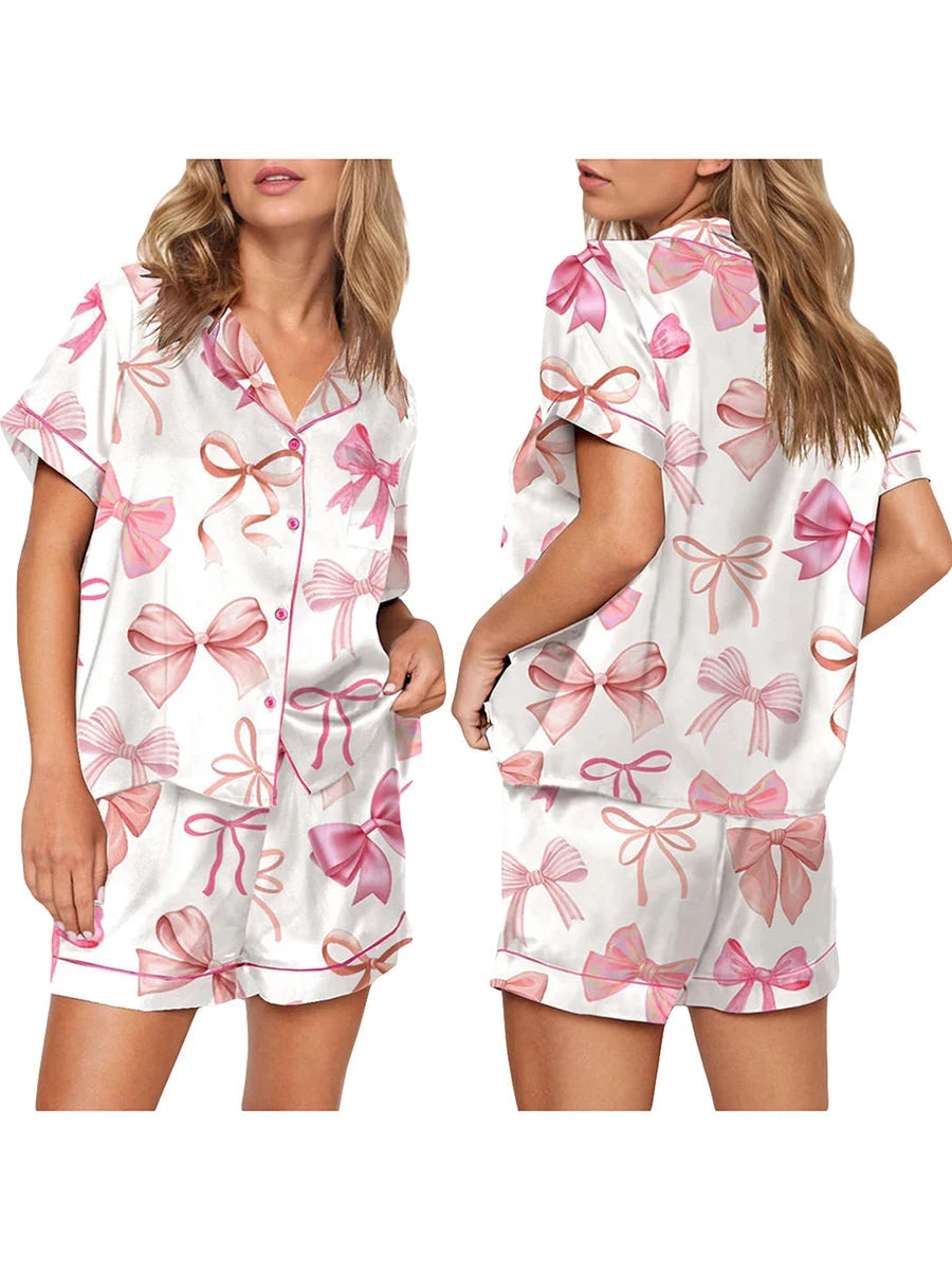 Cute Bunny Print Satin Pajama Set for Women | Margaret B