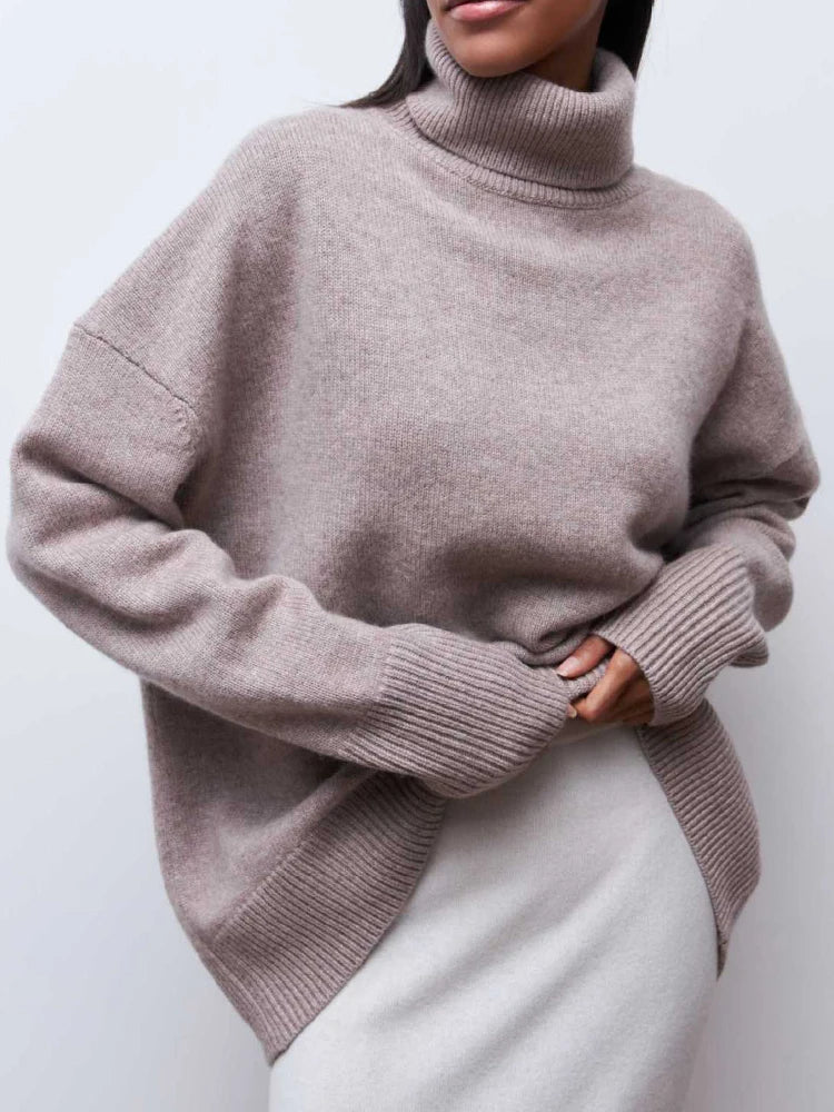 Oversized Turtleneck Sweater for Women | Cylion Camel