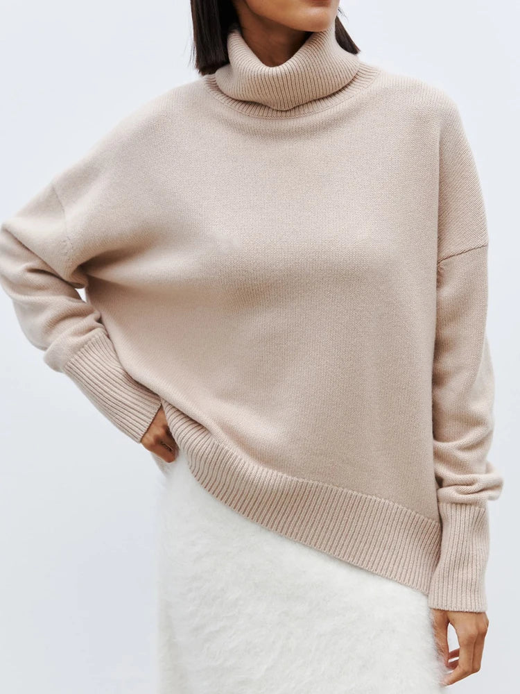 Oversized Turtleneck Sweater for Women | Cylion Khaki