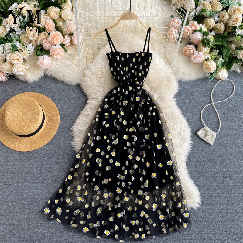 Polka Dot Summer Midi Dress For Women | Liora Black One Size