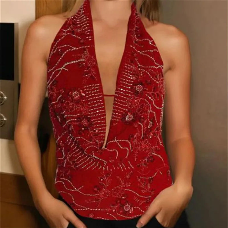 Deep V-Neck Cropped Tank Top for Women | Zylara Red
