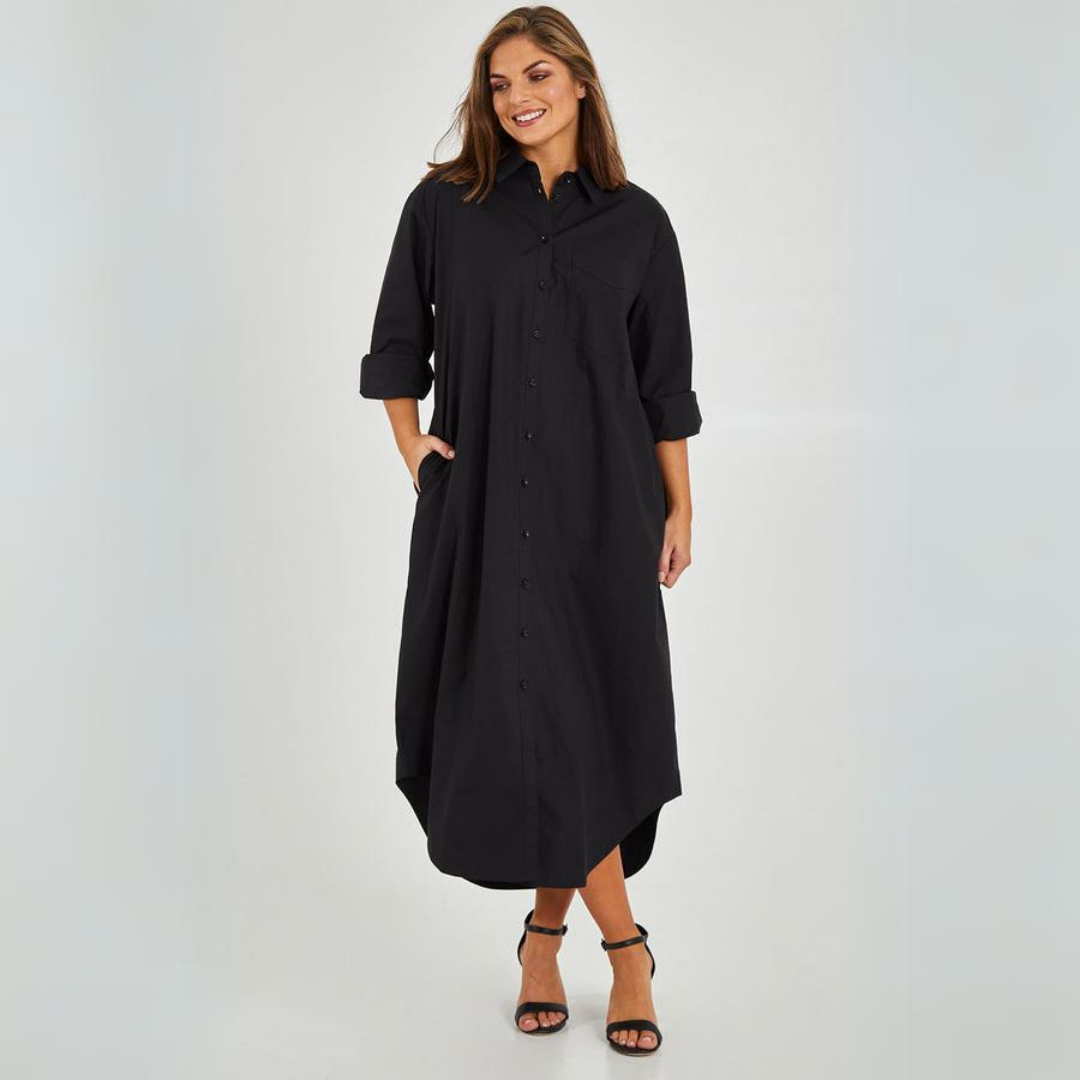 Button-Up Shirt Dress with Side Slit for Women | Della