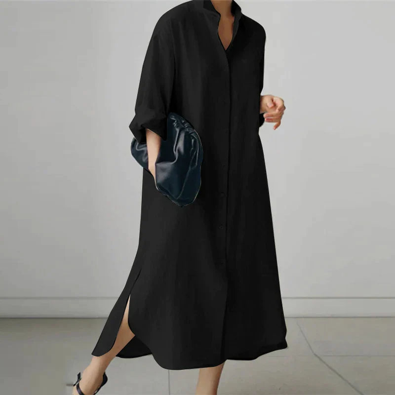Button-Up Shirt Dress with Side Slit for Women | Della