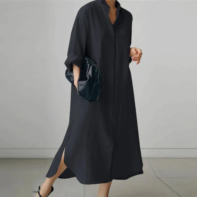 Button-Up Shirt Dress with Side Slit for Women | Della